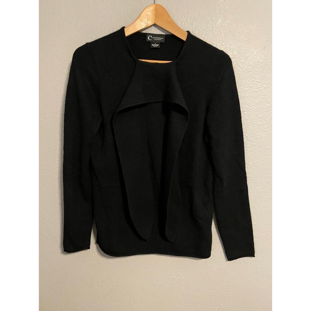 C by Bloomingdales Sweater Womens Medium Black Cashmere Ruffle Quiet Luxury